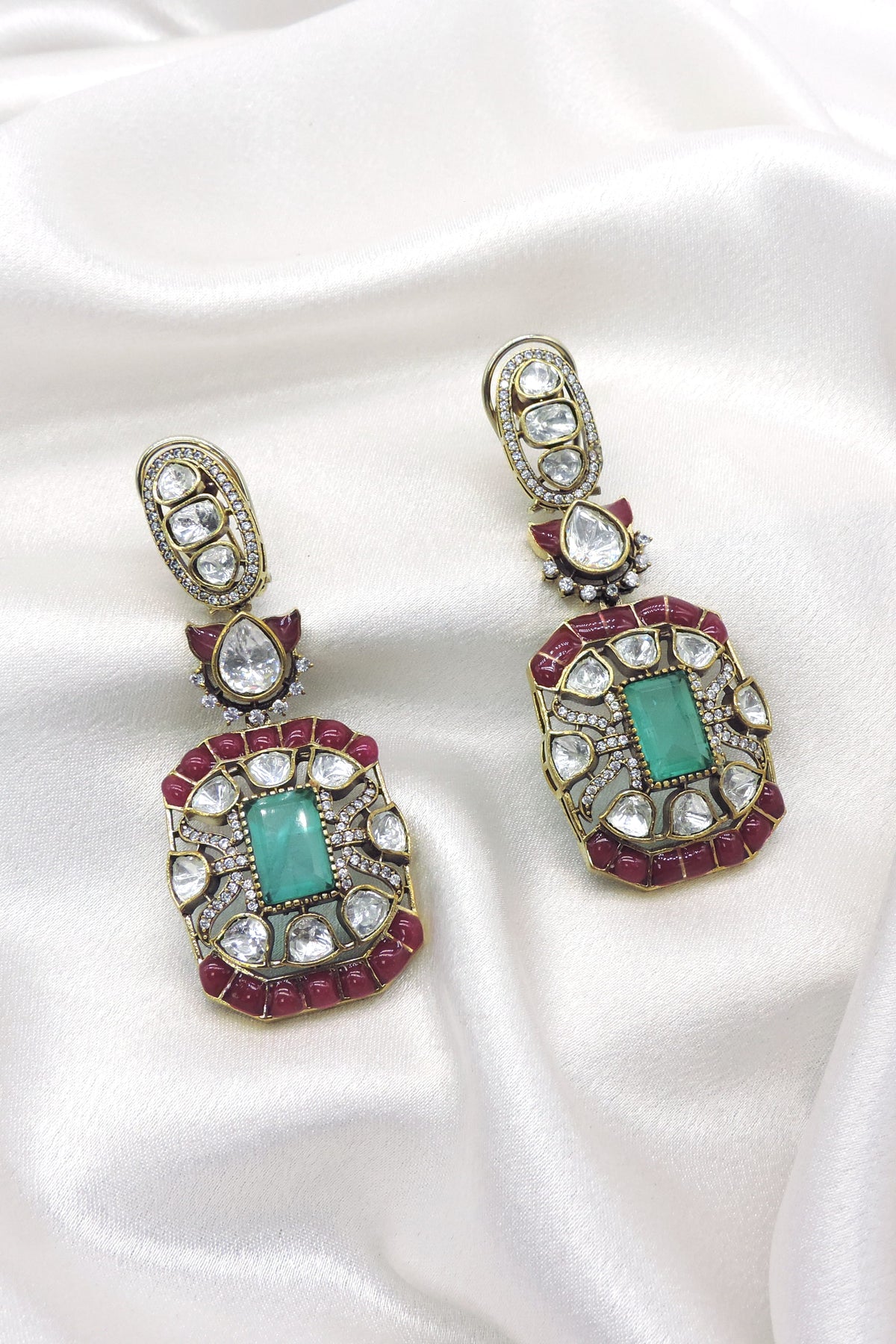Navratna Kundan AD Drop Earrings