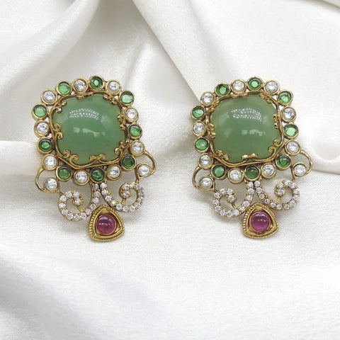Green Kundan Stud Earrings by Joyrias