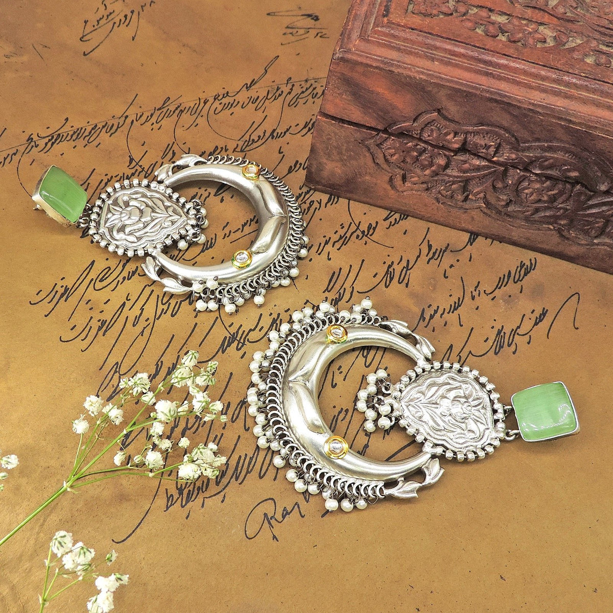 Mayura Mint Green Stone silver plated Boutique Earrings Image 0
