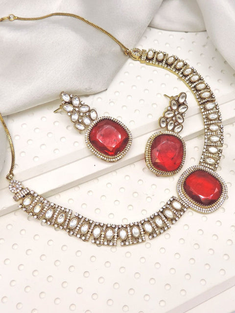 Royal red Kundan necklace set with earrings – Indian bridal and party wear jewelry USA – Joyrias