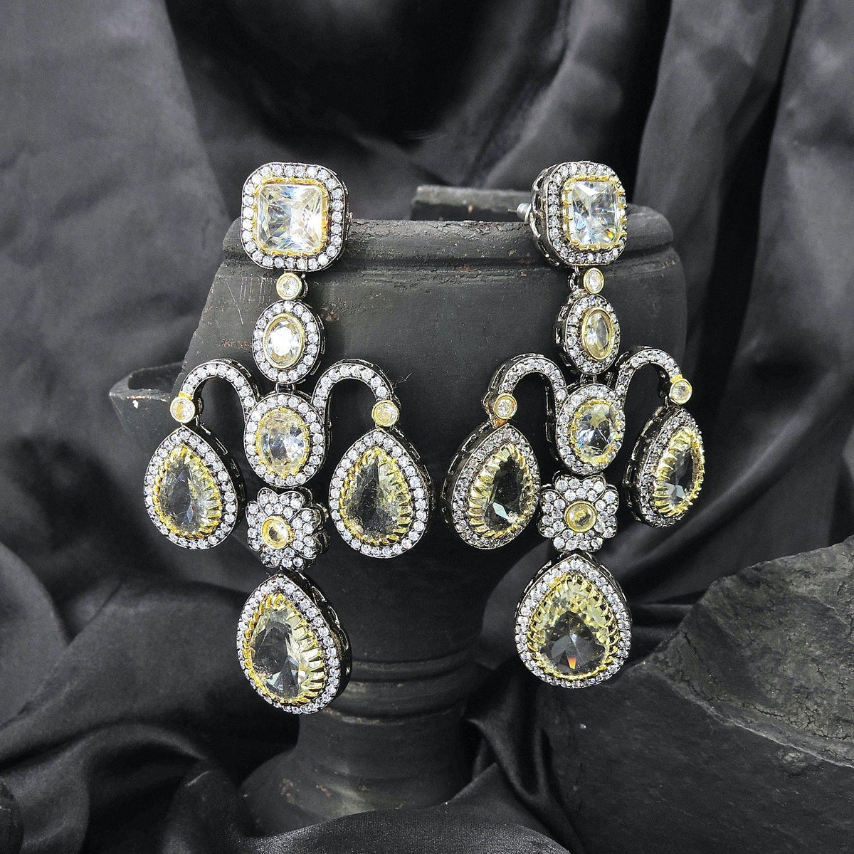 Statement earrings with gold touch – Indian gold tone statement earrings for ethnic wear USA – Joyrias