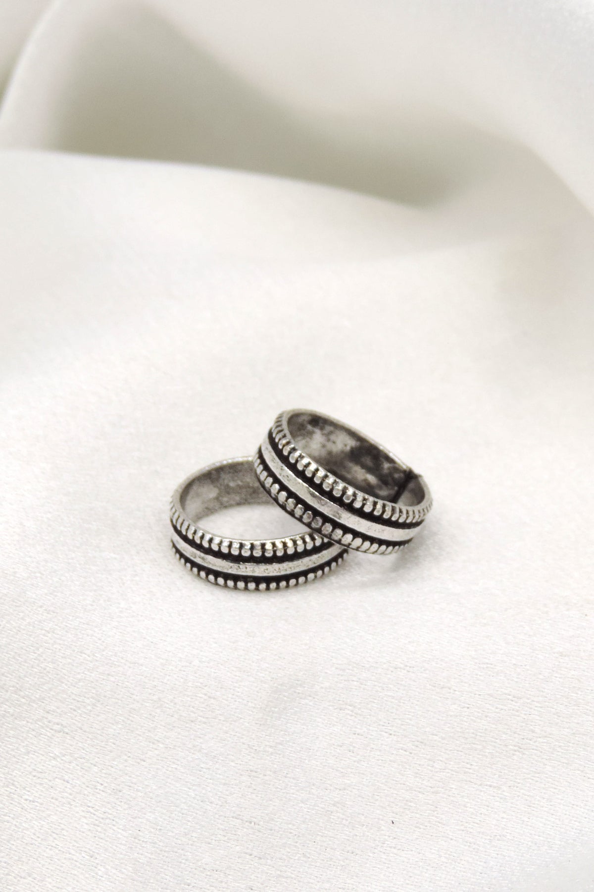 Oxidized silver double finger beaded band ring with traditional detailing by joyrias