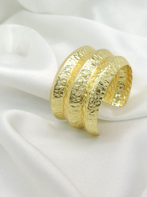 Textured Gold Triple Band Cuff Bracelet – Wide Statement Bangle