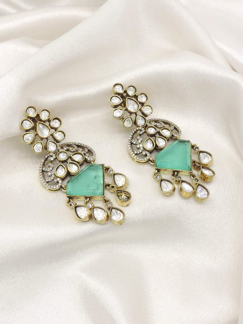 Mint Geometric Kundan AD Earrings by Joyrias