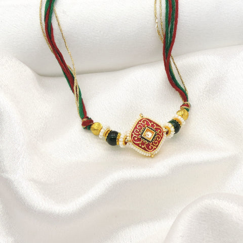 Red Meenakari Bhaiya Rakhi by Joyrias