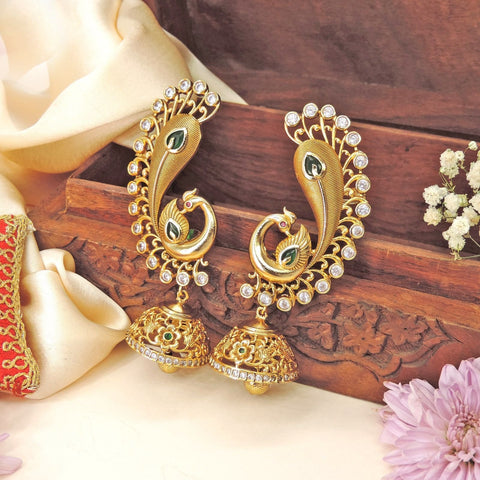Peacock statement earrings – Indian gold plated peacock earrings for festivals USA – Joyrias