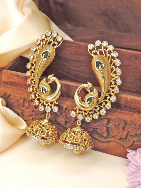 Peacock statement earrings – Indian gold plated peacock earrings for festivals USA – Joyrias