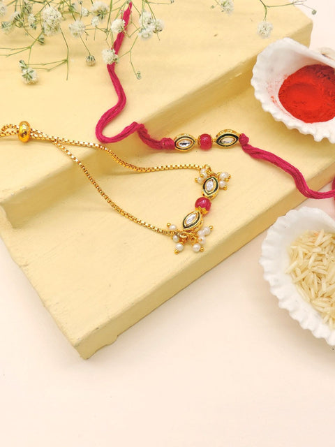 Ruby Stone Bhaiya Bhabhi Rakhi Set by Joyrias