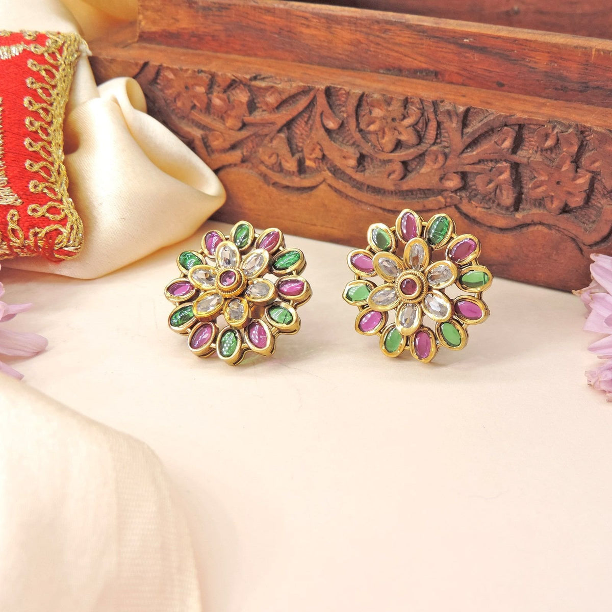 Colorful Floral Stud Earrings Image 0