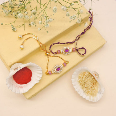 Amethyst Pearl Bhaiya Bhabhi Rakhi Set by Joyrias