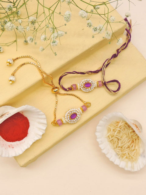 Amethyst Pearl Bhaiya Bhabhi Rakhi Set by Joyrias