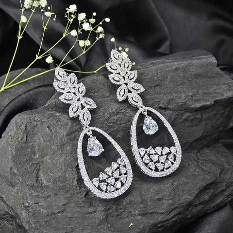 Long AD earrings – Indian American diamond long earrings for weddings USA – Joyrias