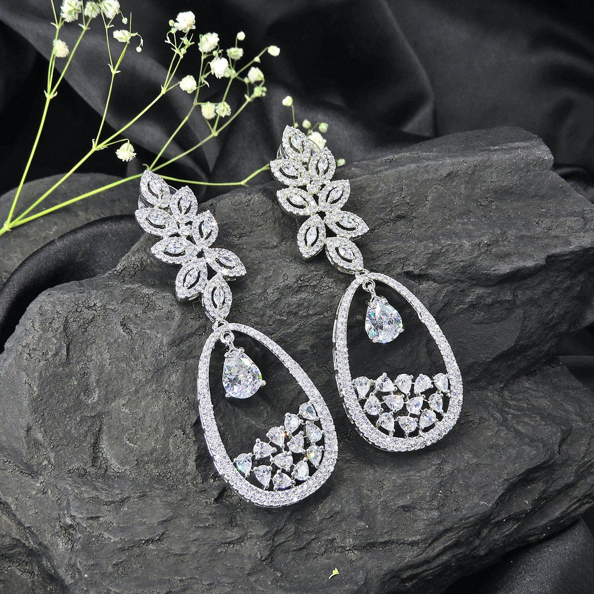 Long AD earrings – Indian American diamond long earrings for weddings USA – Joyrias