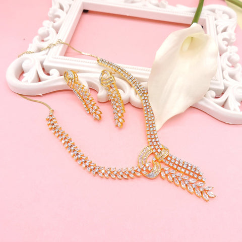 Elegant gold plated zirconia necklace set – Indian gold CZ necklace for weddings USA – Joyrias