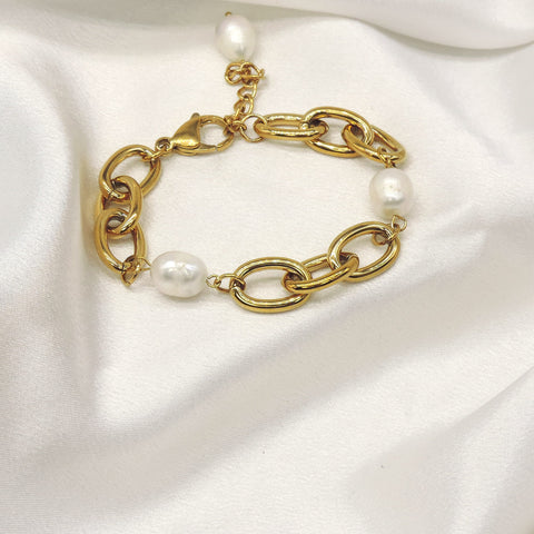 Gold Chain Pearl Bracelet by Joyrias