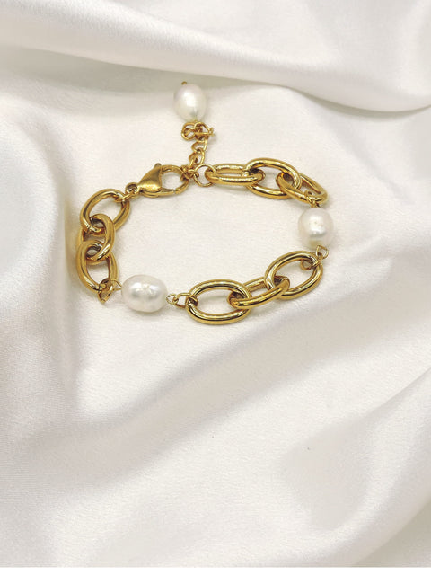 Gold Chain Pearl Bracelet by Joyrias
