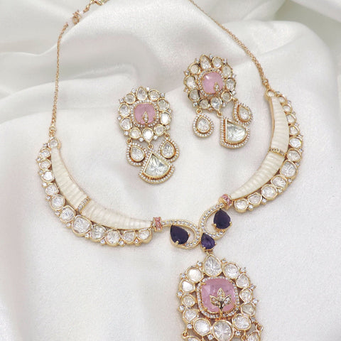 Moissanite Polki Necklace Set with Mother of Pearl | Luxury Bridal Jewelry