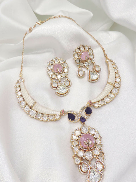 Moissanite Polki Necklace Set with Mother of Pearl | Luxury Bridal Jewelry