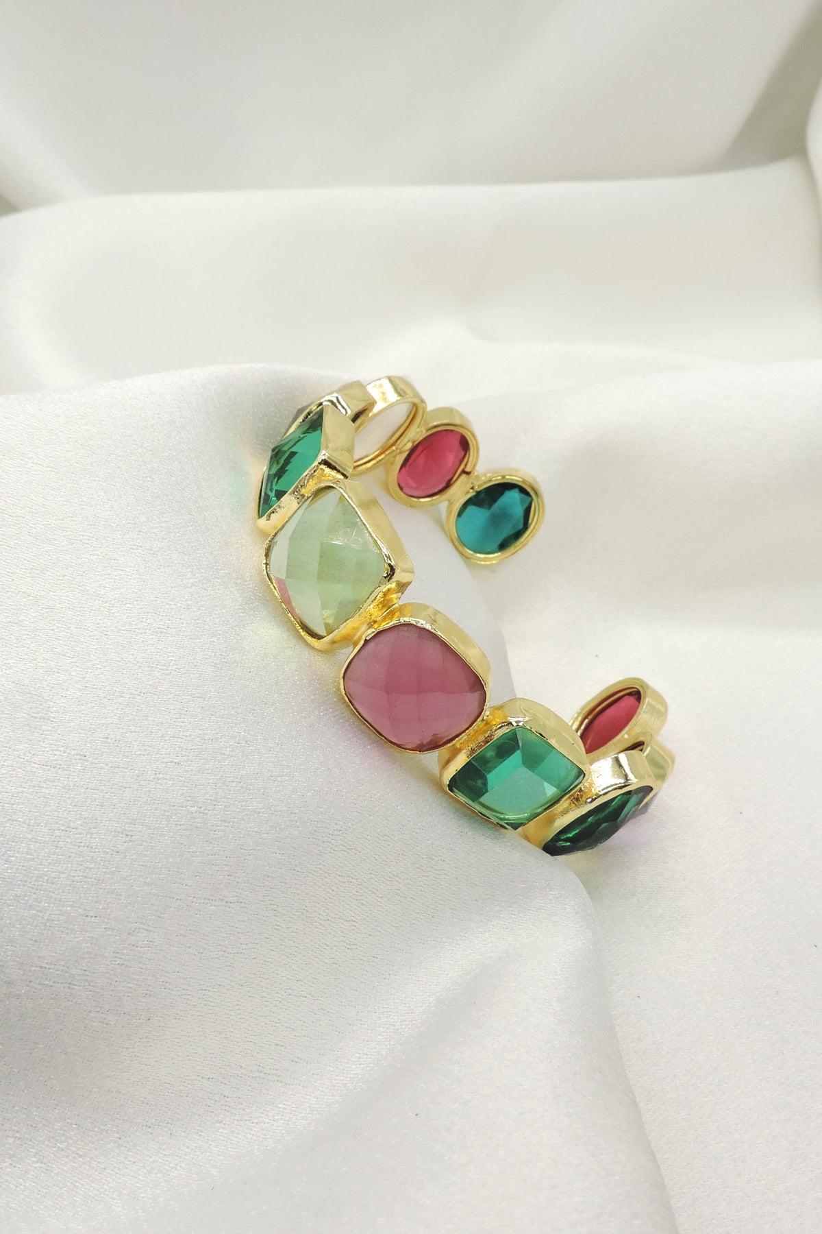 Multicolor Gemstone Statement Bracelet | Gold Plated Contemporary Jewelry