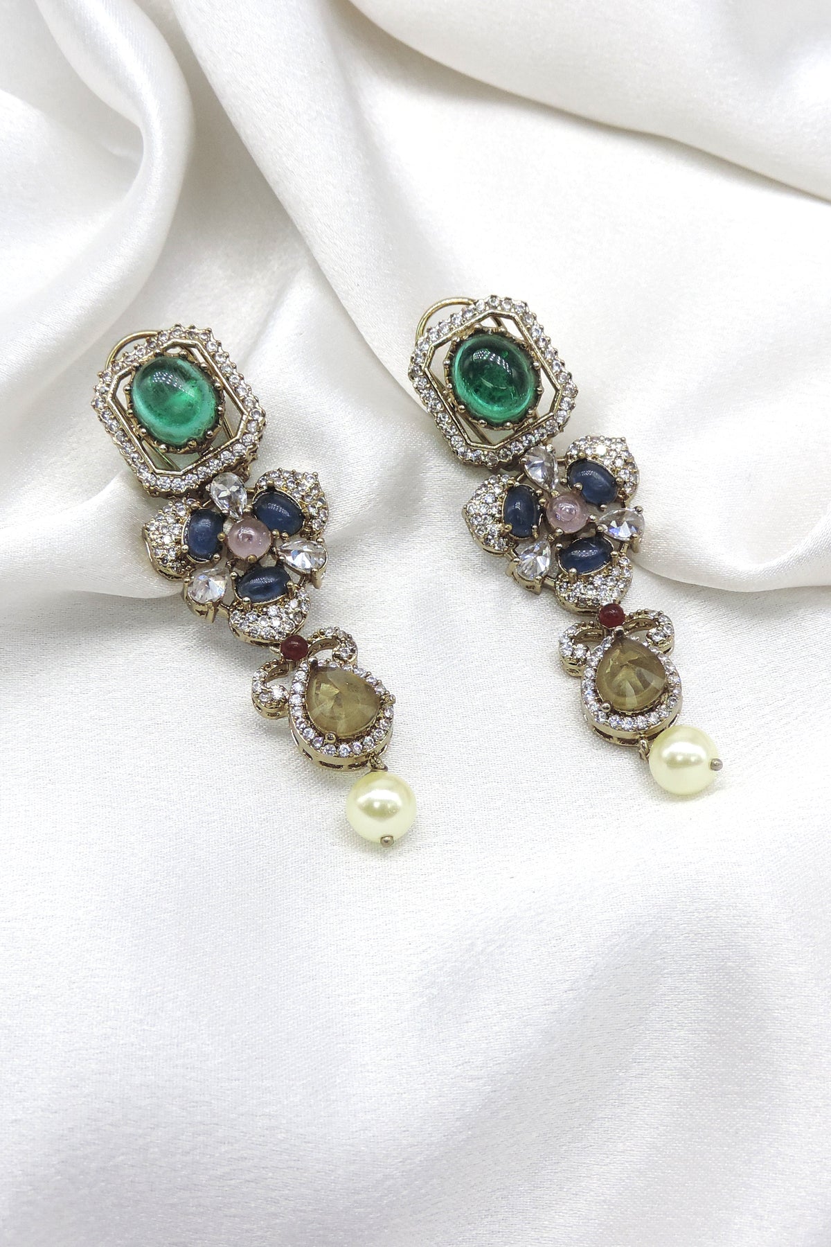 Regal Multistone Pearl Drop Earrings