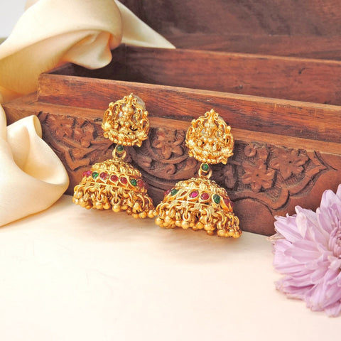 Antique Lakshmi temple jhumkas – South Indian temple jhumka earrings USA – Joyrias