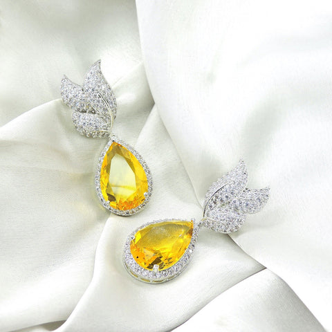 AD earrings with yellow doublet stone – Indian American diamond yellow earrings USA – Joyrias