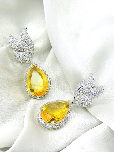 AD earrings with yellow doublet stone – Indian American diamond yellow earrings USA – Joyrias