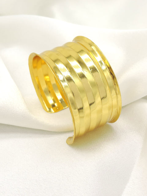 Gold Plated Wide Statement Cuff Bracelet | Bold Layered Cuff | Joyrias