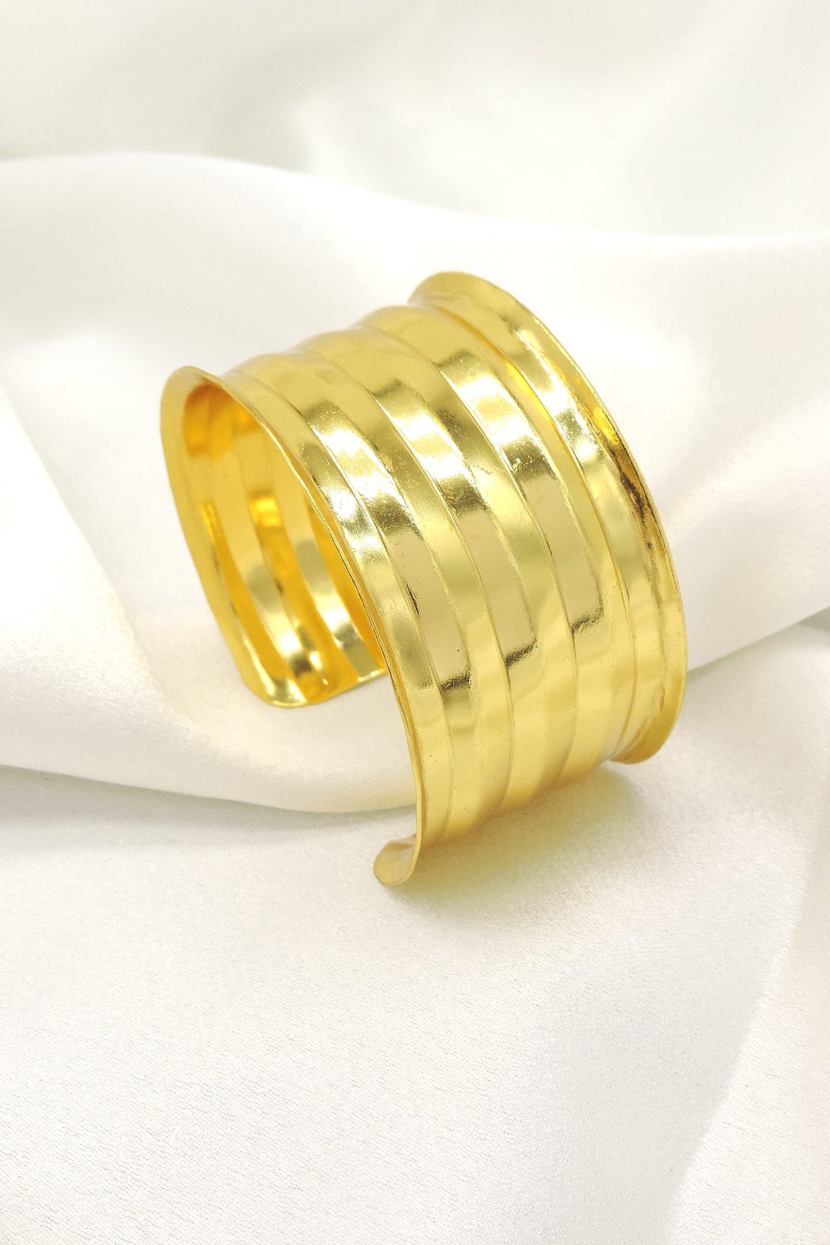 Gold Plated Wide Statement Cuff Bracelet | Bold Layered Cuff | Joyrias