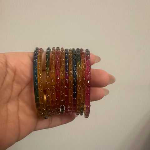 2.2 Multicolor Raindrop Glass Bangles Set | Trendy Waterdrop Stackable Bangles for Women | Mix Color Daily & Festive Wear |12 bangles in each set
