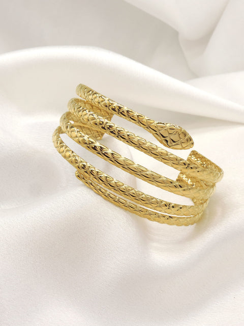 Gold Textured Multi Layer Cuff Bracelet by Joyrias