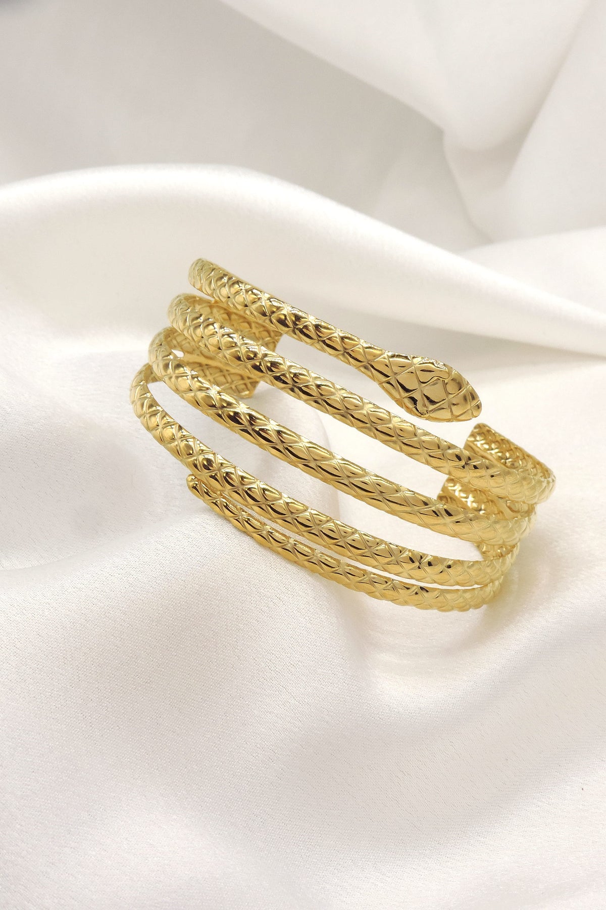 Gold Textured Multi Layer Cuff Bracelet by Joyrias