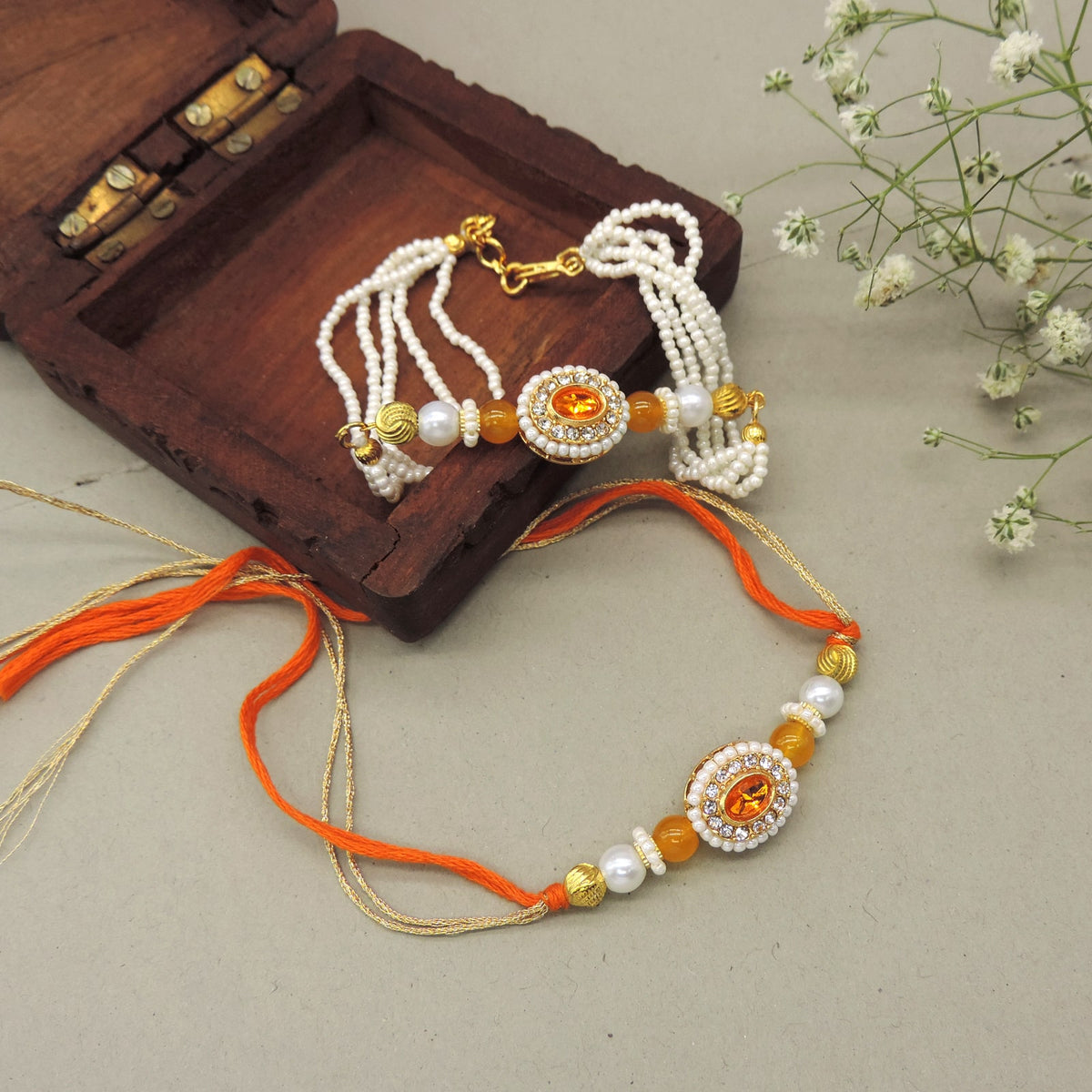 Amethyst Pearl Bhaiya Bhabhi Rakhi Set