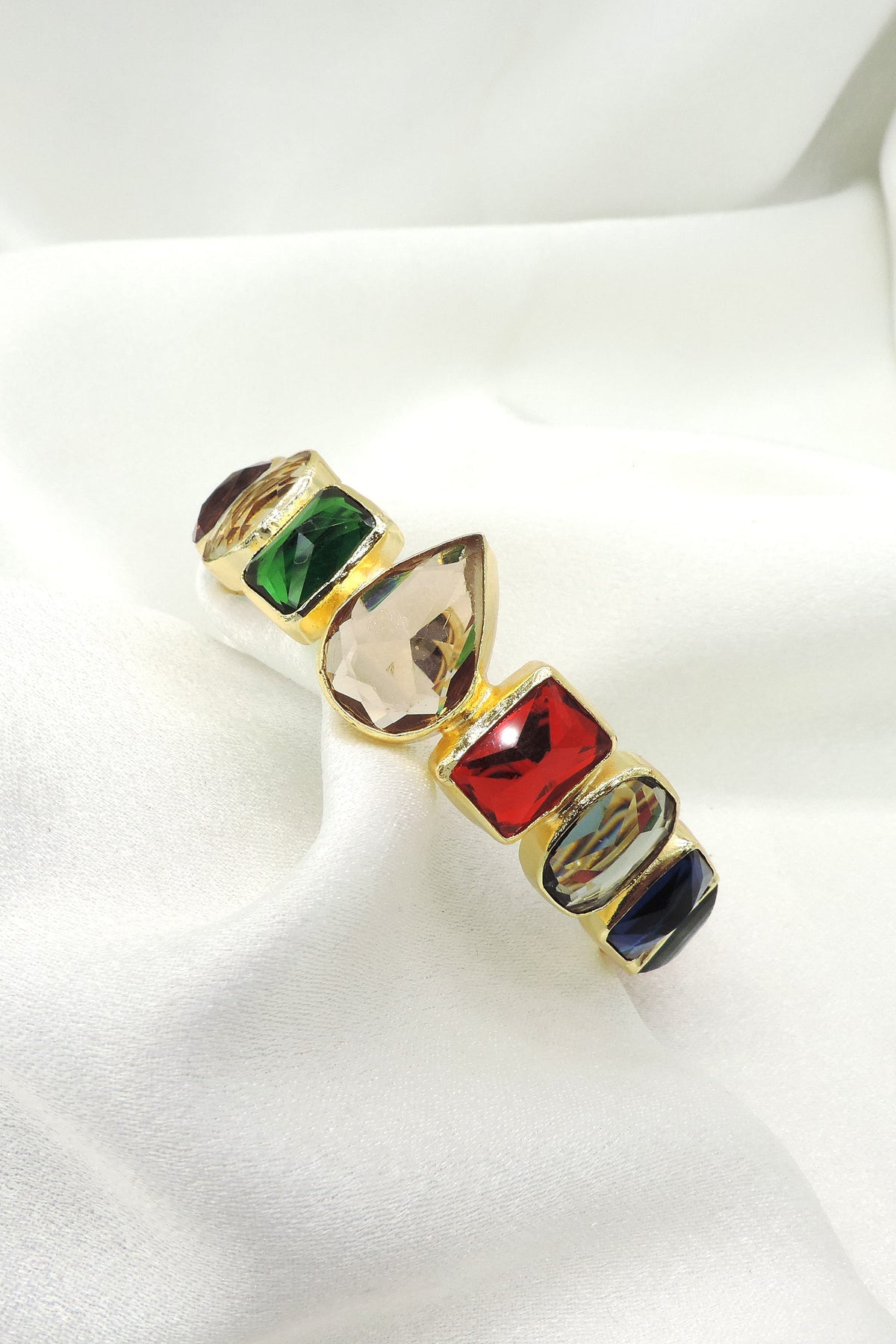 Multicolor Gemstone Statement Bracelet | Gold Plated Contemporary Jewelry