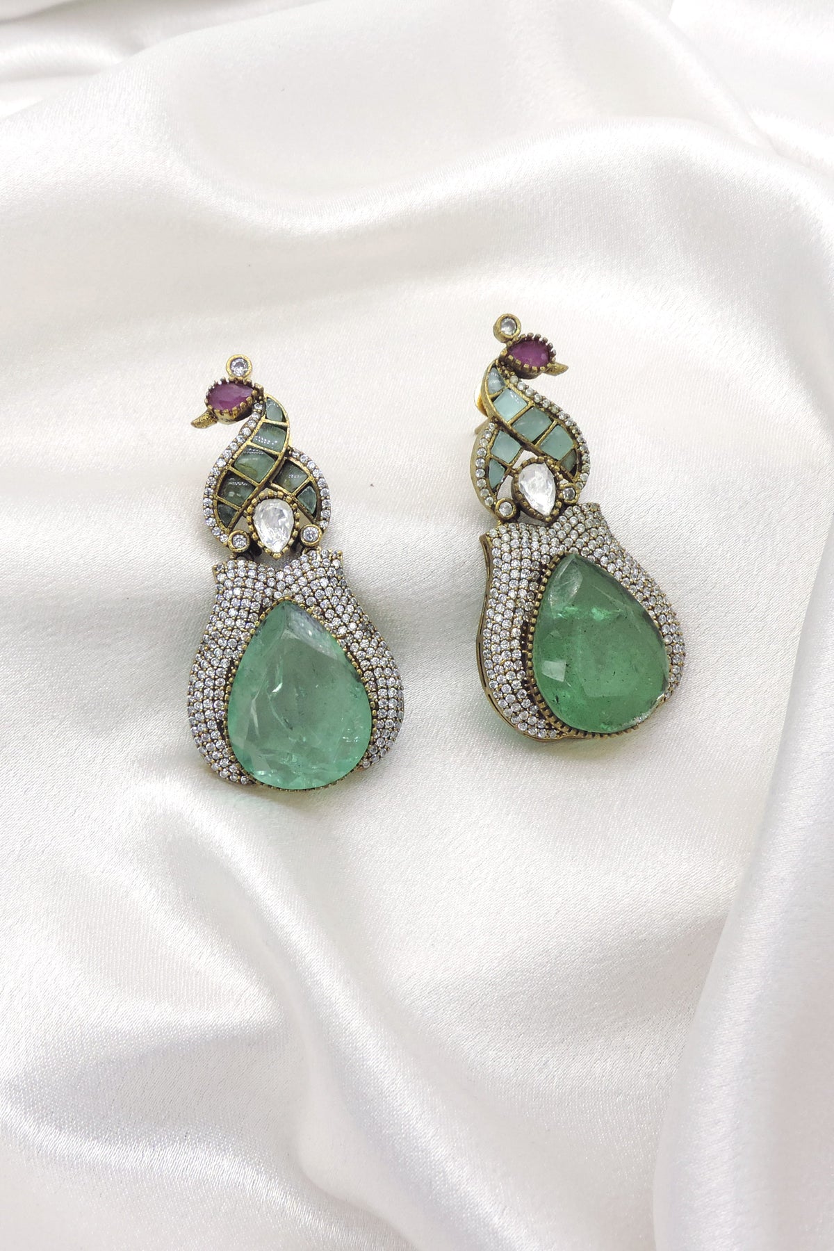 Emerald Peacock AD Drop Earrings