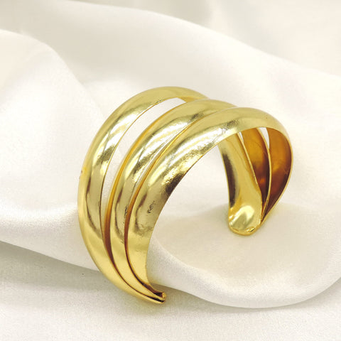 Gold Triple Band Cuff Bracelet | Minimal Open Cuff | Everyday Statement | Joyrias