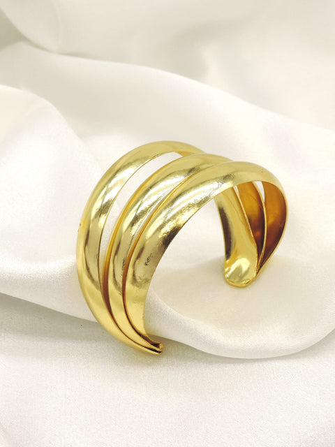 Gold Triple Band Cuff Bracelet | Minimal Open Cuff | Everyday Statement | Joyrias