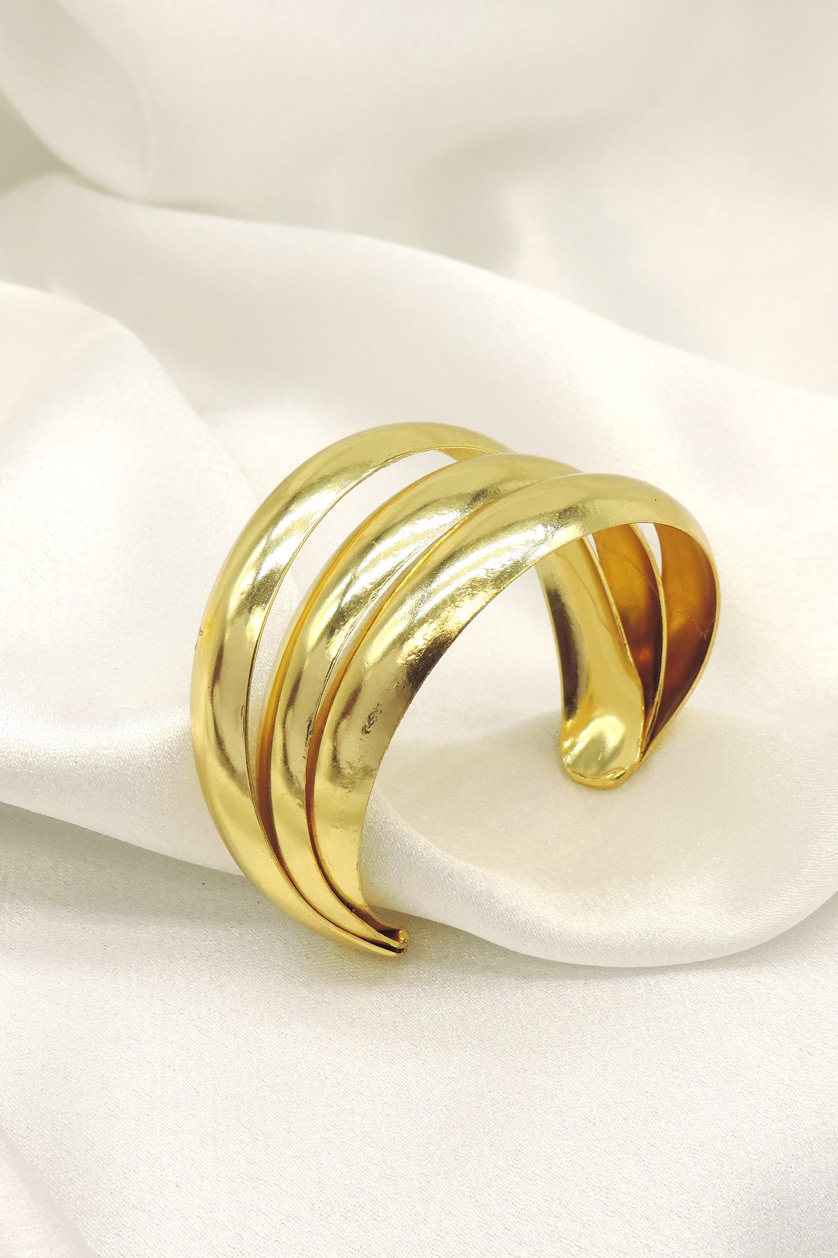 Gold Triple Band Cuff Bracelet | Minimal Open Cuff | Everyday Statement | Joyrias