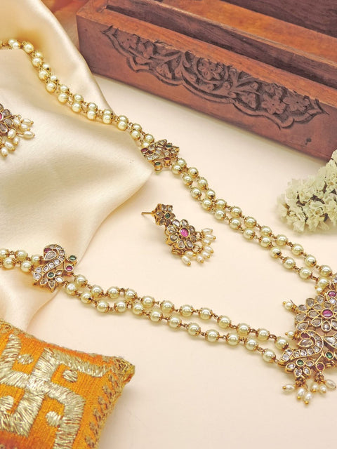 Pearl double layer necklace with earrings – Indian pearl necklace set for weddings USA – Joyrias