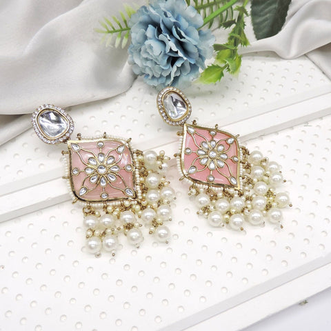 Royal chandbali earrings in baby pink – Indian Kundan chandbali for weddings USA – Joyrias