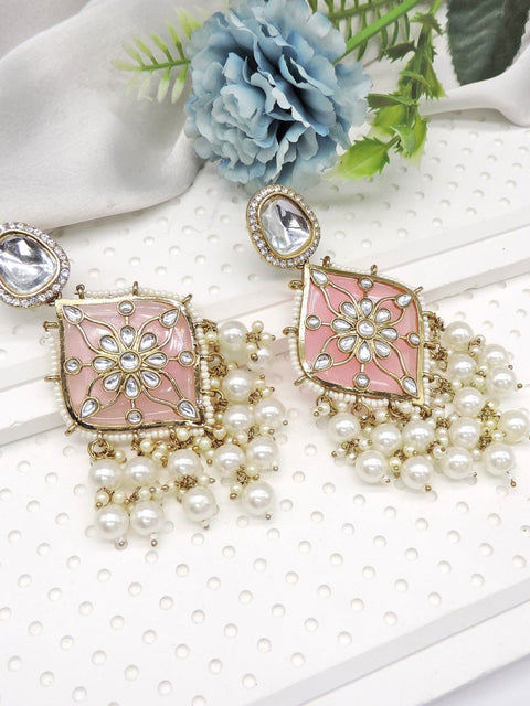 Royal chandbali earrings in baby pink – Indian Kundan chandbali for weddings USA – Joyrias