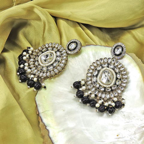 Polki earrings in black beads – Indian Polki black bead earrings for ethnic wear USA – Joyrias