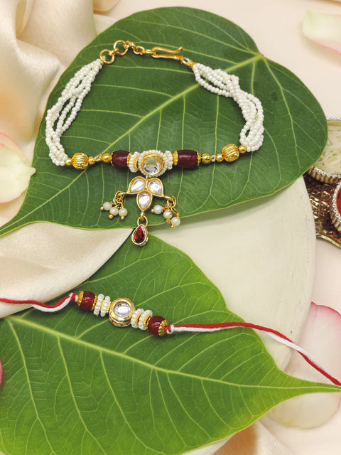 Kundan Drop Bhaiya Bhabhi Rakhi Set