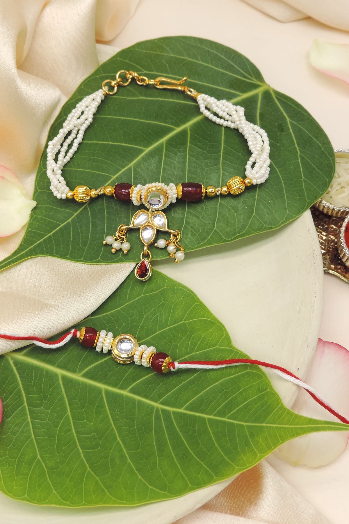 Kundan Drop Bhaiya Bhabhi Rakhi Set