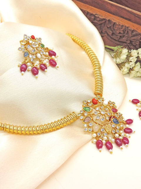 Multicolor bridal necklace set – Indian colorful bridal choker for weddings USA – Joyrias