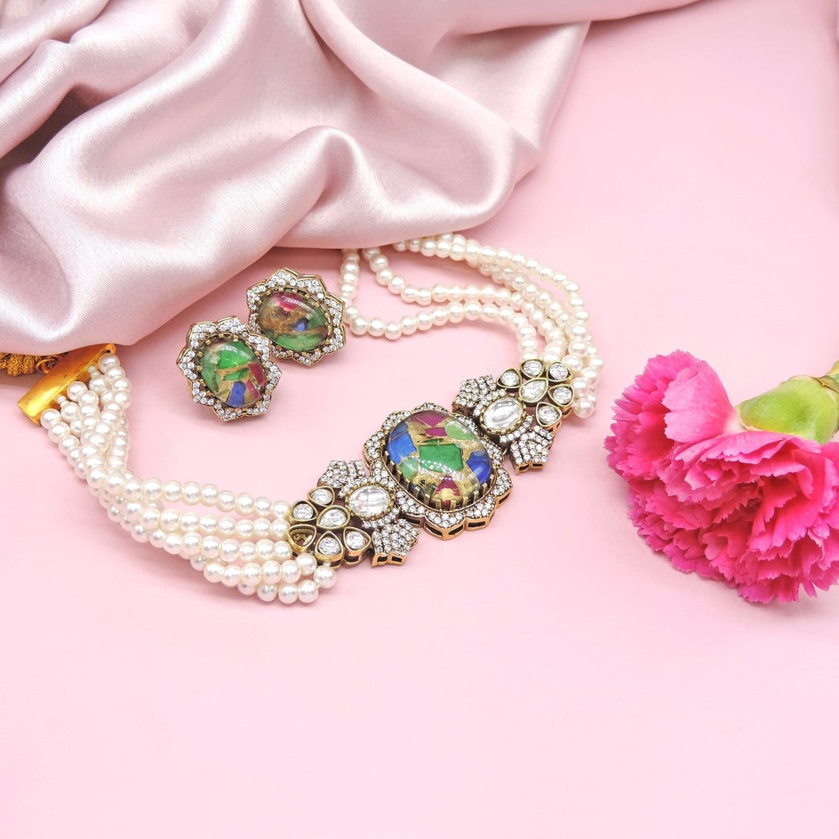 Fire stone with pearl choker set Image 0