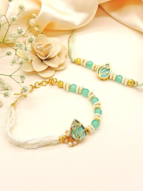 Mint Lotus Bhaiya Bhabhi Rakhi Set by Joyrias