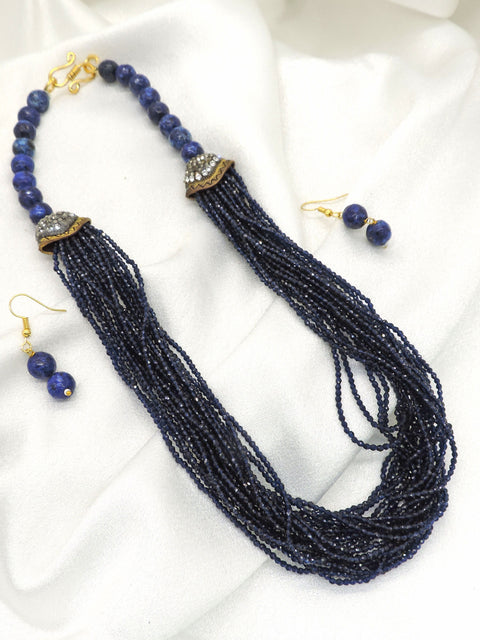 Midnight blue layered bead statement necklace set with matching earrings