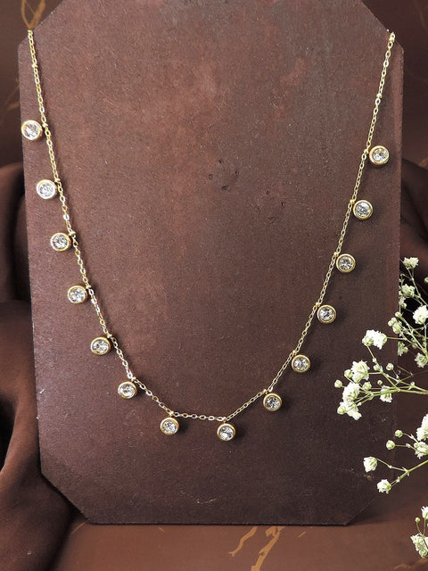 18K gold plated station necklace with cubic zirconia drops – dainty gold necklace USA – Joyrias