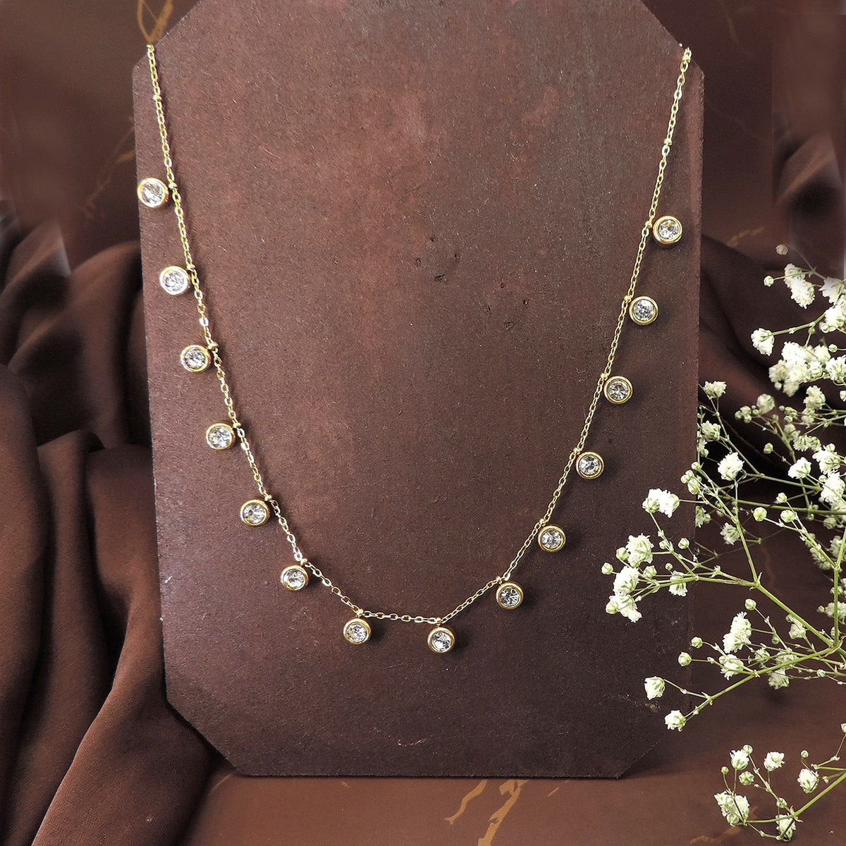 18K gold plated station necklace with cubic zirconia drops – dainty gold necklace USA – Joyrias